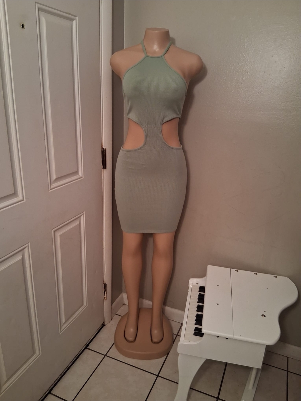 Halter Cutout Bodycon Dress in Sage Green